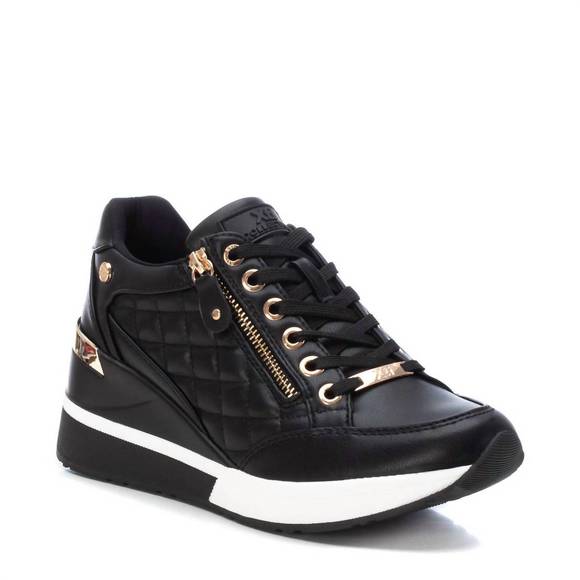 NEW XTI women's wedge sneakers in black - Picture 1 of 4